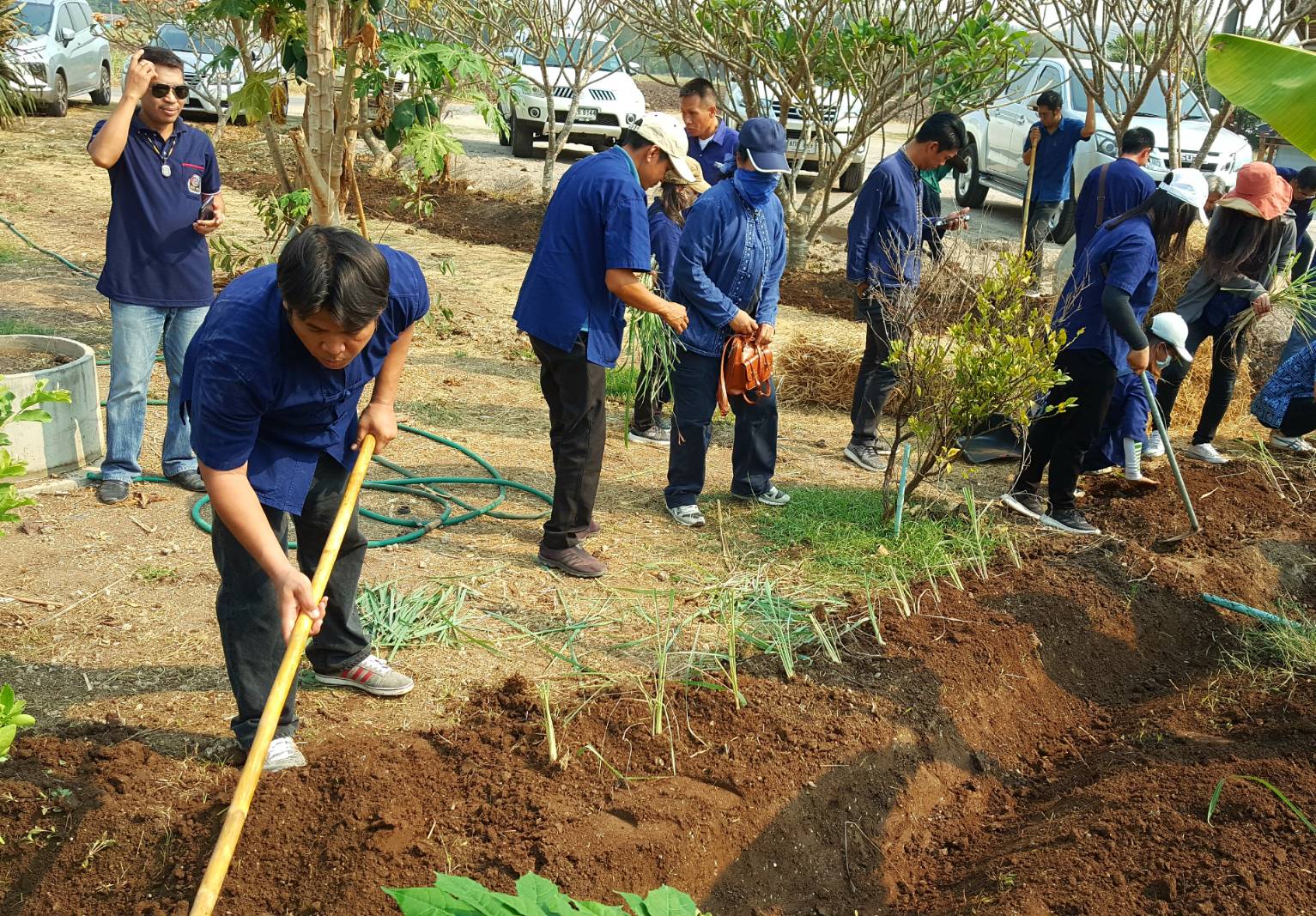 ??@จังหวัดราชบุรี>>>พช.ราชบุรี รวมพลังเอามื้อสามัคคี สร้างวิถีโคก หนอง นา โมเดล ภายใต้แนวคิด “หิ้วปิ่นโตไปเอามื้อ ถือจอบเสียมไปพลิกฟื้นแผ่นดิน”